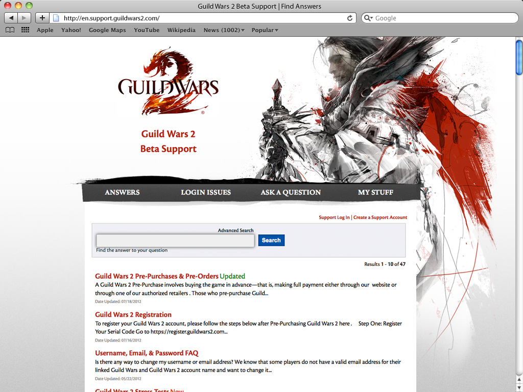 Guildwars 2 Support Website