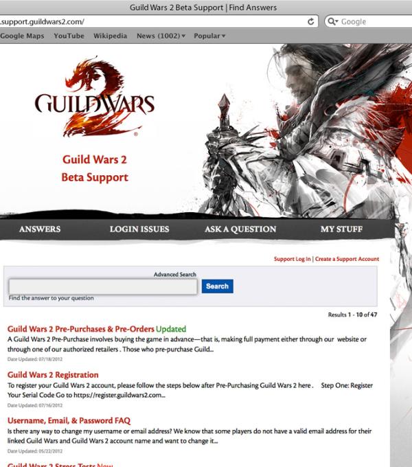 Guildwars 2 Support Website
